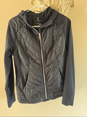 Kyodan Black Quilted Hybrid Hooded Jacket with Stretch Panels